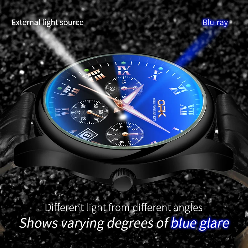 Opk-メンズ発光ベルトクォーツ時計、シングルカレンダー、防水、ブランド、8120