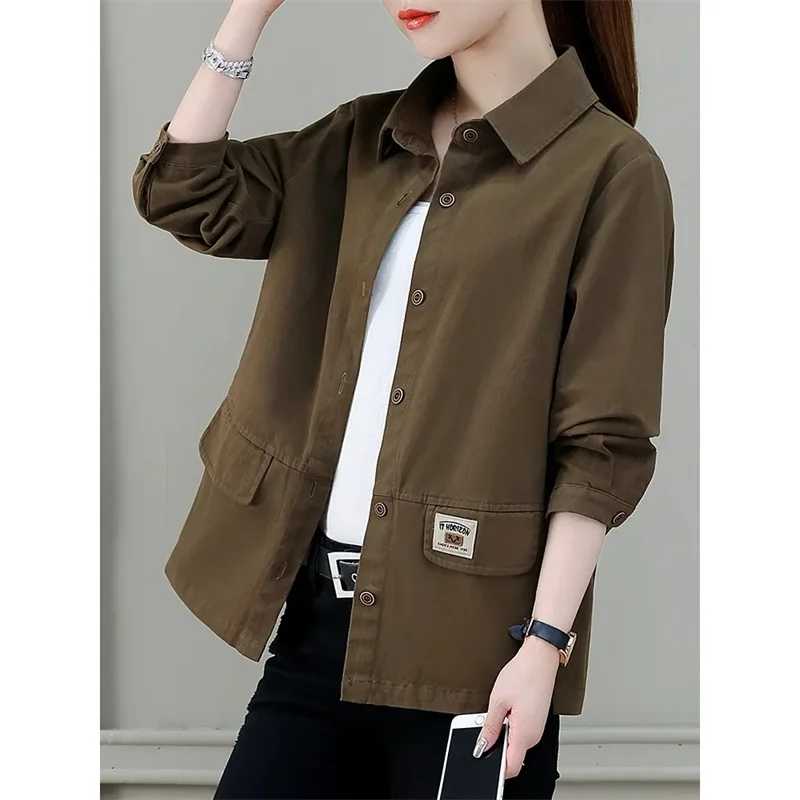 Women Windbreaker Autumn Casual Slim Coat Fashion Plus Size 4Xl  Ladies Jacket Cotton Loose Work Shirt Spring Long Sleeve Jcket