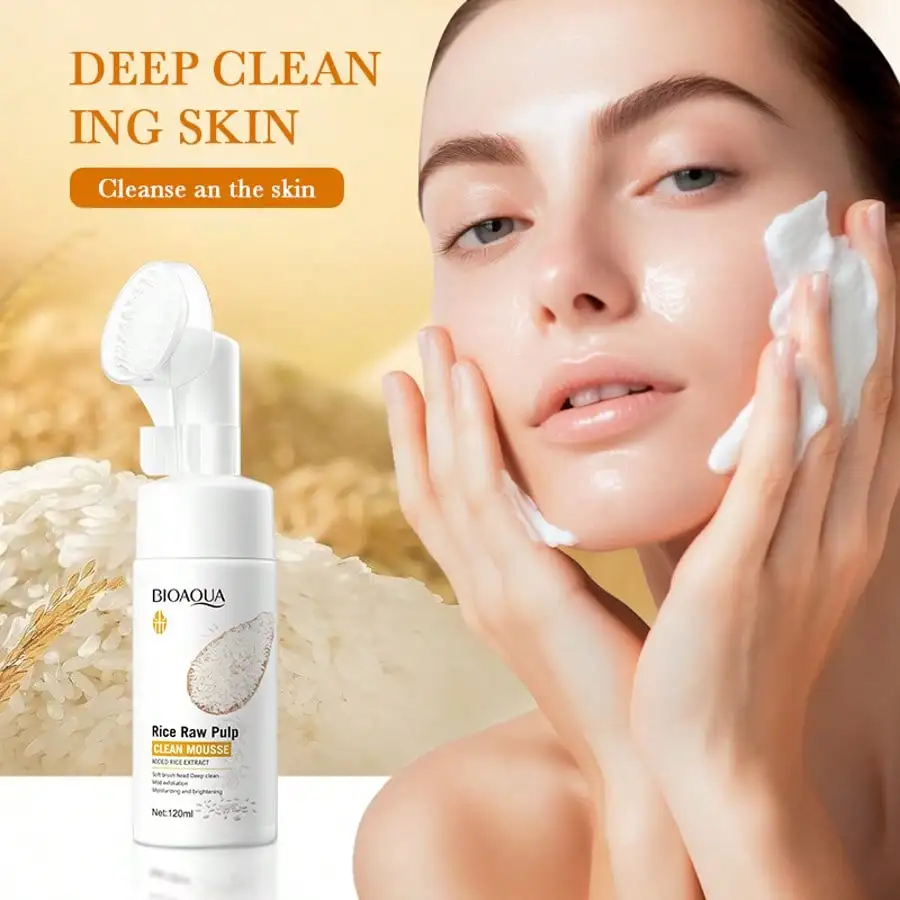 موس تنظيف لب الأرز الخام مع رأس فرشاة تنظيف المسام العميقة تقشير لطيف ترطيب اشراق العناية ببشرة الوجه #1