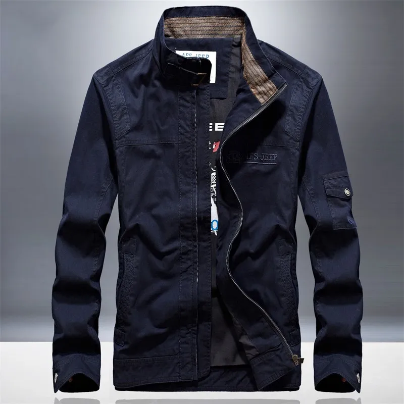 

Мужская куртка свободного кроя из чистого хлопка с воротником-стойкой, повседневная рабочая одежда, весна-осень, большие размеры, удобная, дышащая верхняя одежда