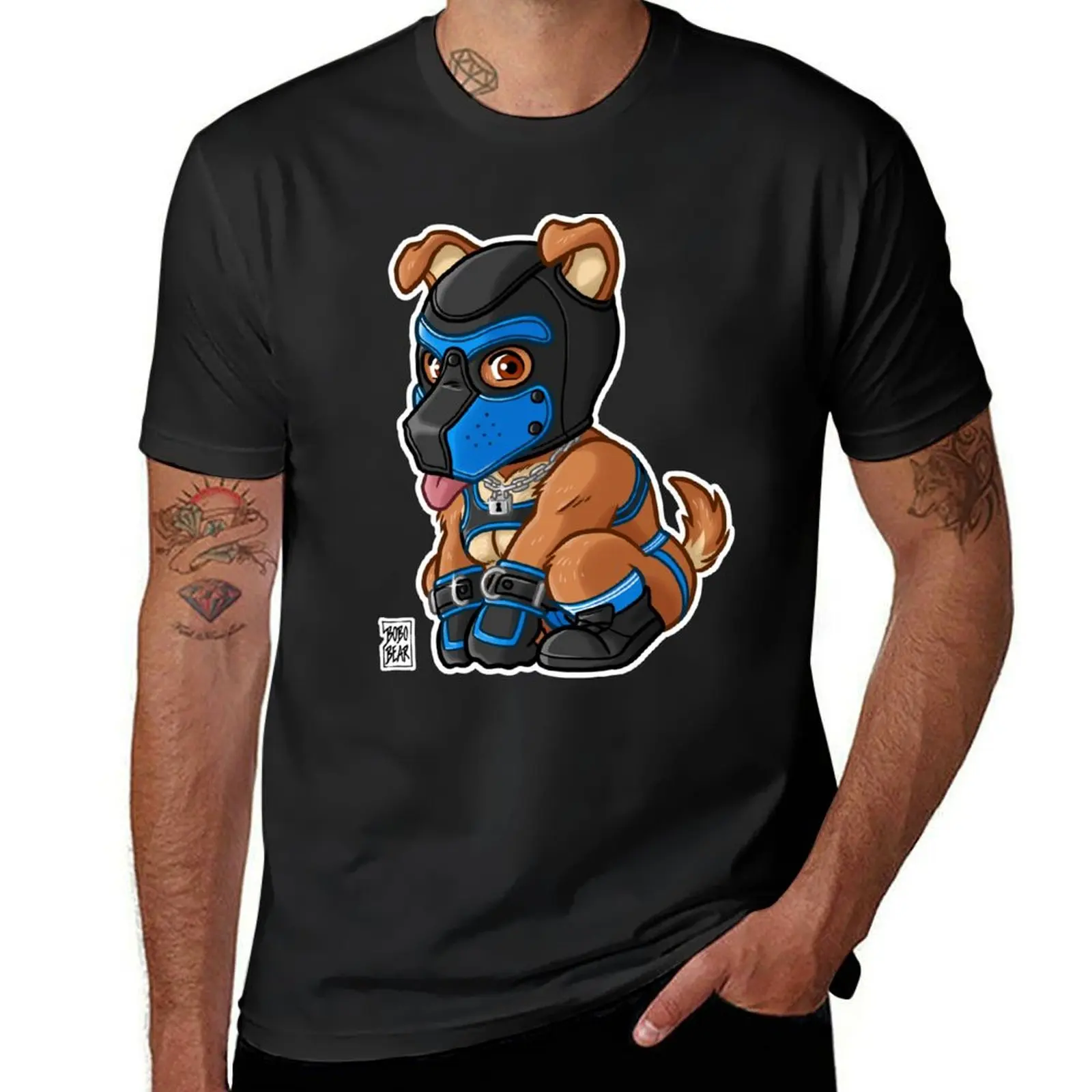 PLAYFUL PUPPY - BLUE MASK - BEARZOO SERIES T-Shirt plus size tops tees summer clothes new edition mens tall t shirts