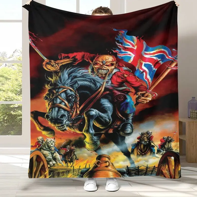 Retro I-Iron Maiden Metal Band Flannel Blanket,Ultra Soft Warm Plush Throw for Home Bedroom Bed Sofa Cover Office Camping Picnic