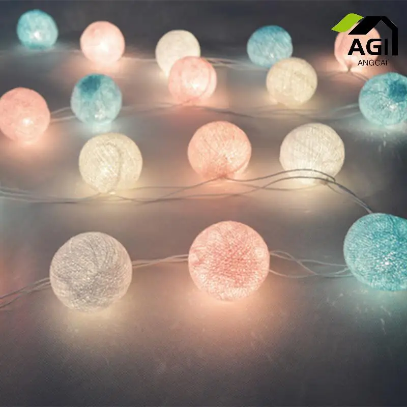 Cotton Ball String Lights, Blue, Pink, White, Fairy, Party, Wedding, Home, Garden, Patio Decor, AC Plug in, Battery Powered