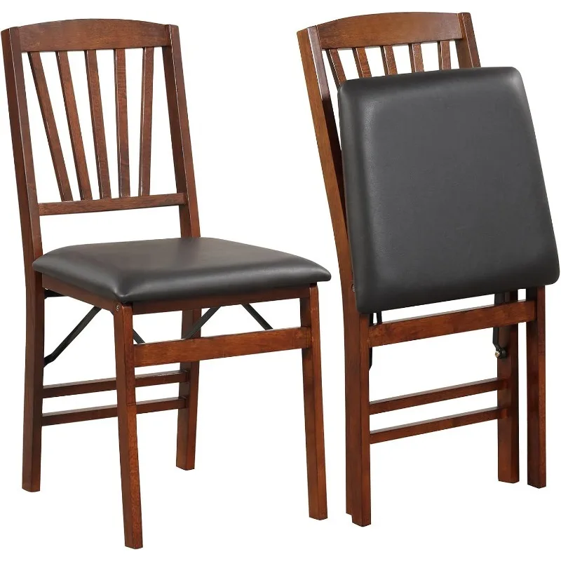 Folding Dining Chairs Set of 2, Foldable Wood Kitchen Chairs with Padded Seat, Solid Wood Frame, Max Load 400 Lbs,