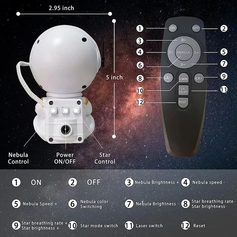 宇宙飛行士プロジェクターナイトライト星雲銀河スター天井銀河ライトホームパーティー装飾寝室子供キッズギフト