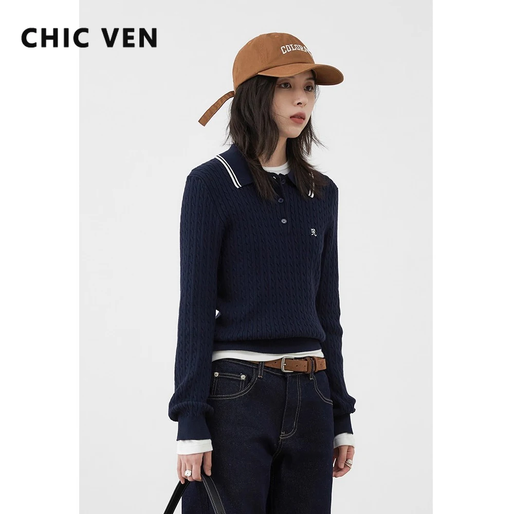 

Женские пуловеры CHIC VEN, корейские повседневные свитера с лацканами и вышивкой, женские джемперы с длинными рукавами, весна-осень, новинка 2025 г.