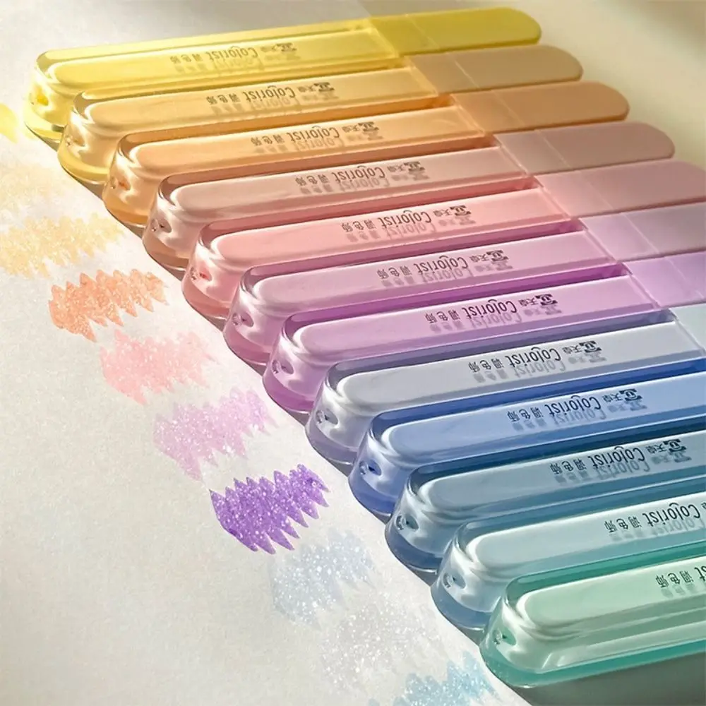 3PCS/Set Gradient Color Sparkling Highlighter Eye Protection Axe Tip Fluorescent Pen Stationery Painting Color Marker Pen