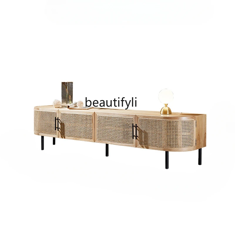 

Creative Ash TV Cabinet Nordic Rattan Storage Cabinet Small Apartment Wall Cabinet Modern Minimalist Bed & Breakfast Solid