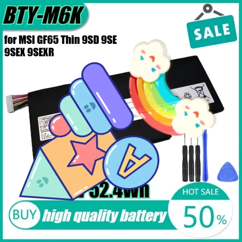 11,4 В, 52,4 Втч BTY-M6K Аккумулятор для ноутбука MSI GF65 Thin 9SD 9SEX 9SEXR 10SE10SDR GS73VR 11,4 В, 52,4 Втч BTY-M6K Аккумулятор для ноутбука MSI GF65 Thin 9SD 9SEX 9SEXR 10SE10SDR GS73VR