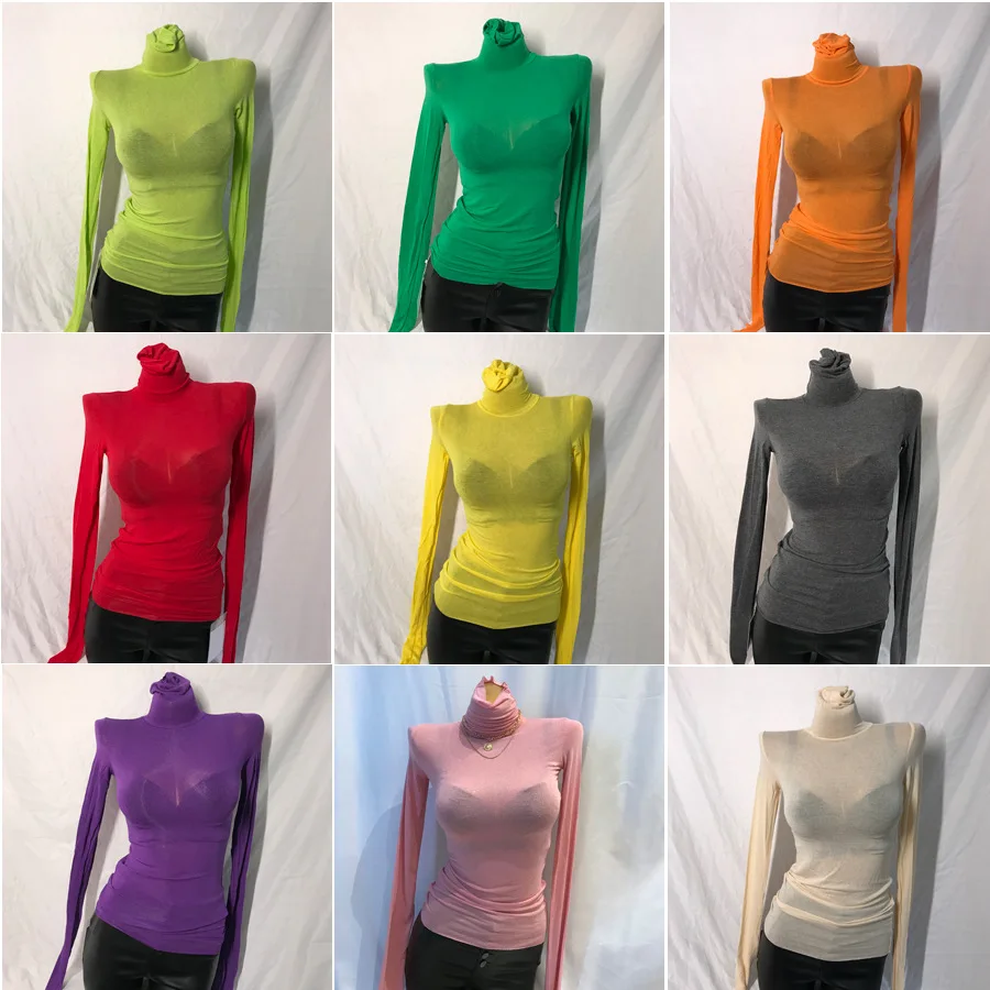 Skin-friendly Thin Long-sleeve High-neck T-shirt Early Autumn Base Layer Top Color Beautiful to the Point of Madness