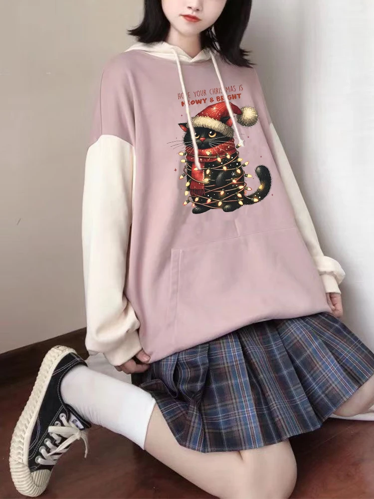 

Women's Gothic Trend Christmas Cat Pattern Printed Oversized Hoodie Sweatshirt Y2K Street Hip-Hop Harajuku Loose Hooded Pullover