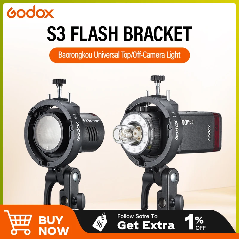 

Godox S3 Bowens Mount Flash S-type Holder Bracket for Godox V100/V1Pro V860II/V860III TT350 AD300 AD200 AD100 Speedlite Bracket