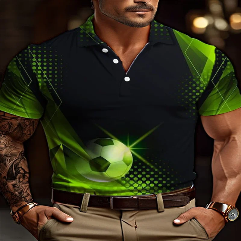 

Gradient Black And Green Technological Cool Football Pattern Printing Short Sleeve PoloStunning Style Blue And Red Flame Art Pai