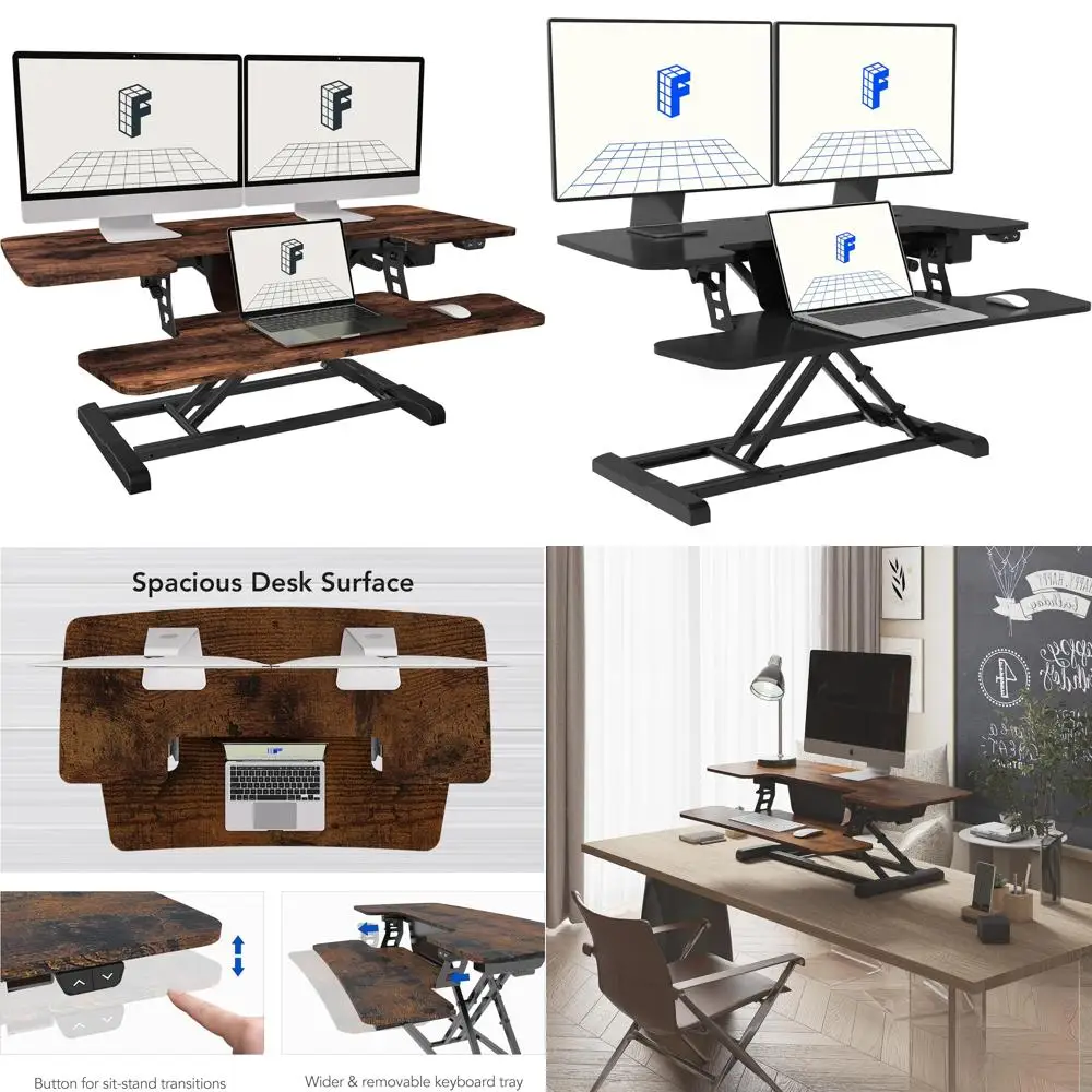 Electric Motorized Adjustable Standing Desk Converter 40 Height, Quick Release Keyboard Tray, Ergonomic Desk Riser for Office Us