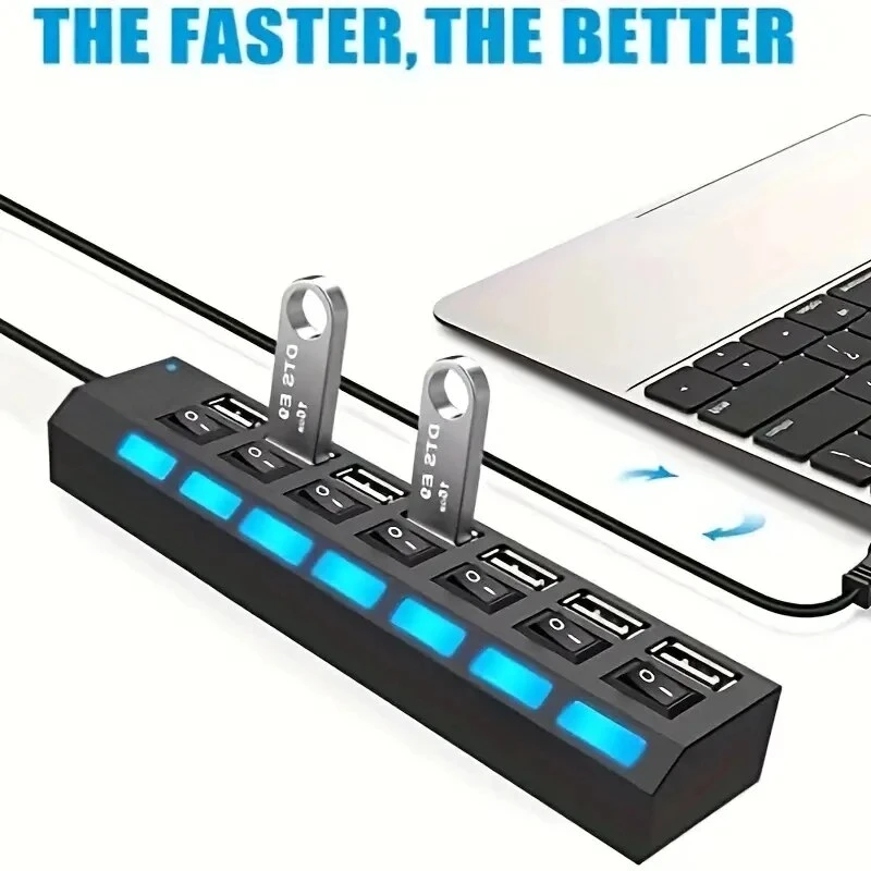 

EOENKK High Speed 4/7 Ports USB HUB 2.0 Adapter Expander Multi USB Splitter Multiple Extender with LED Lamp Switch for PC Laptop