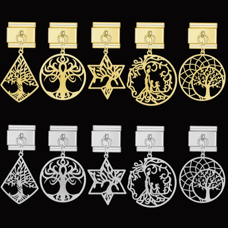 

Tassels Bracelets The Tree of Life Charms Italian Links Fit 9mm Module Stainless Steel Pendant DIY Making Fashion Amulet Jewelry