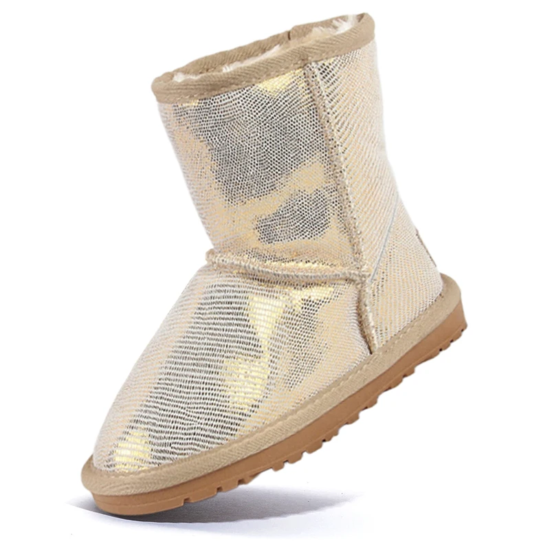 

Детские зимние зимние ботинки, новинка 2026, теплая хлопковая обувь из искусственного меха из коровьей кожи, модные нескользящие детские ботинки до середины икры для мальчиков и девочек