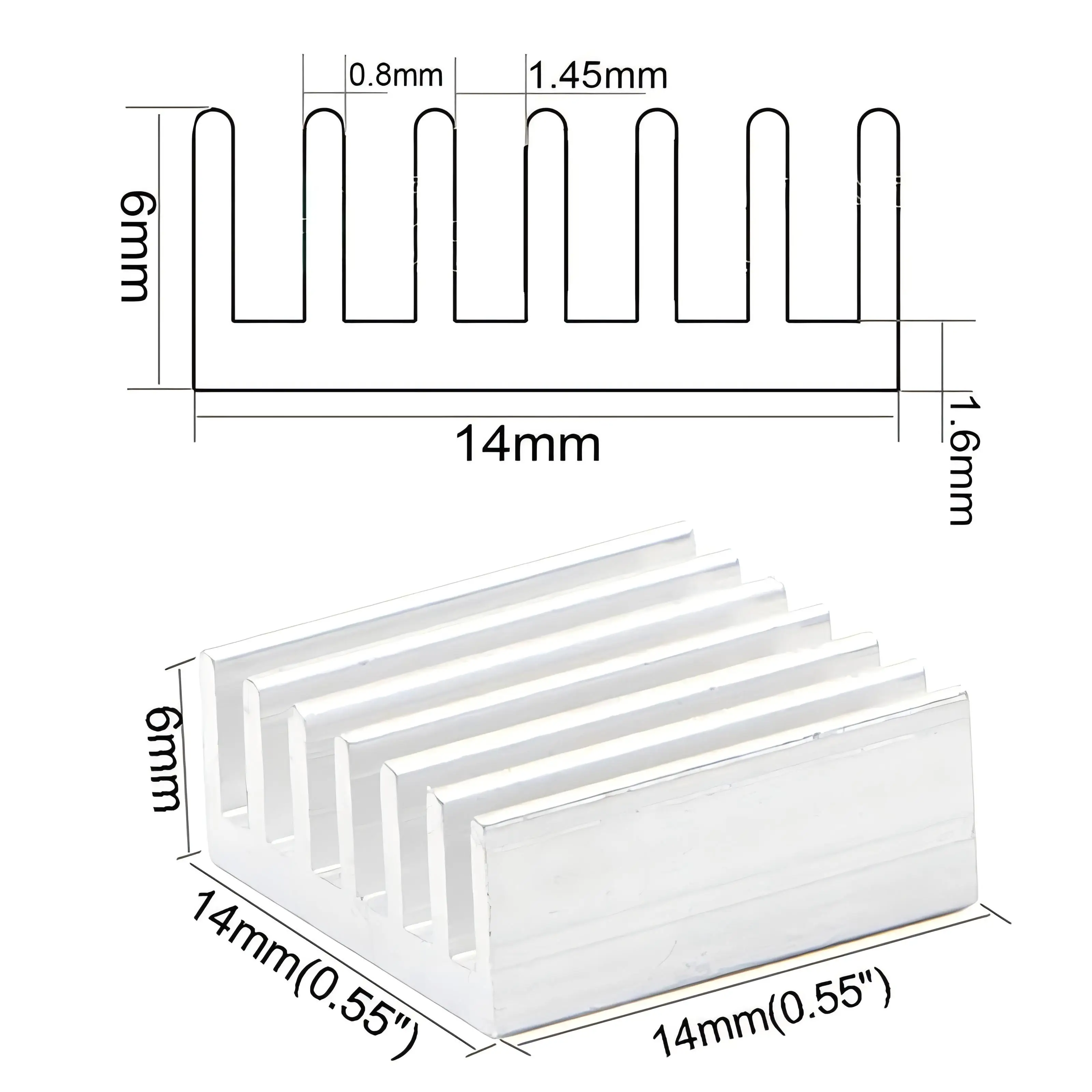 YOUNUON 100pcs 14x14x6mm Silver Aluminum Heatsink 14mm x 6mm Chip CPU GPU VGA RAM LED IC Heat sink Radiator with 3M Tape
