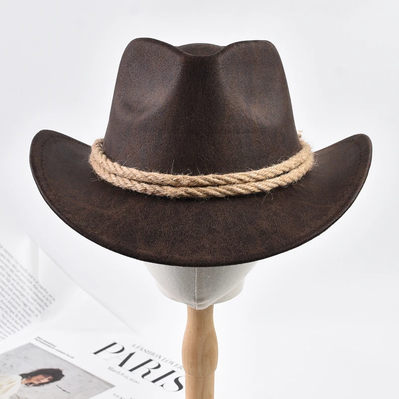Neue Vintage Roll Krempe Western Cowboy Hüte Outdoor Reise Gentleman Cowgirl Jazz Hut Feiertage Party Cosplay Hut – Detail 11