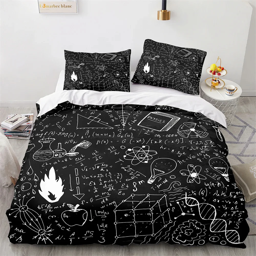 Math Equation Duvet Cover Science Bedding Set Mathematics Formula Pattern Design Comforter Cover with 2 Pillow Shams, Twin King