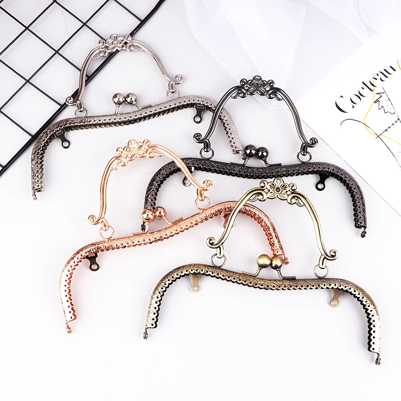 Purse Clasp Metal Frame 20CM Square Embossing Beads Bag Kiss Clasp Lock Handbag Handle Purse Frames Buckle Wallet Hardware