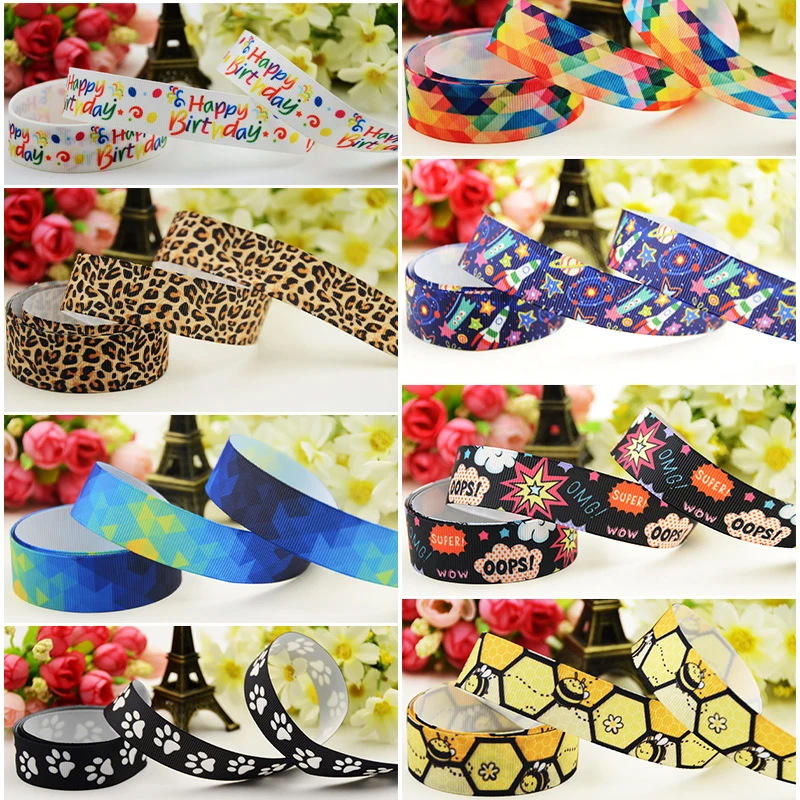 

3" 75mm Happy Birthday Geometry Planet Cartoon Printed grosgrain ribbon DIY Hair Bows Merry Party Gift Decoration 10 Yards Ruban