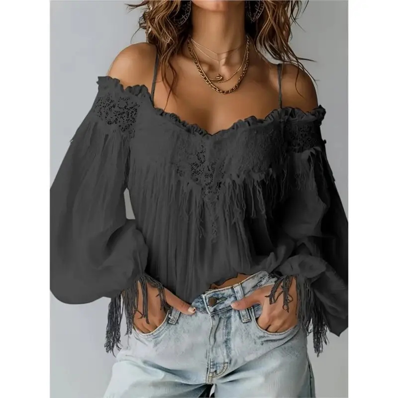 Y2k Fashion Woman's Lace Top Summer Sexy Foreign Style Strap V-neck Loose Shirt Ladies Elegant Versatile Office White Blouses - Image 4