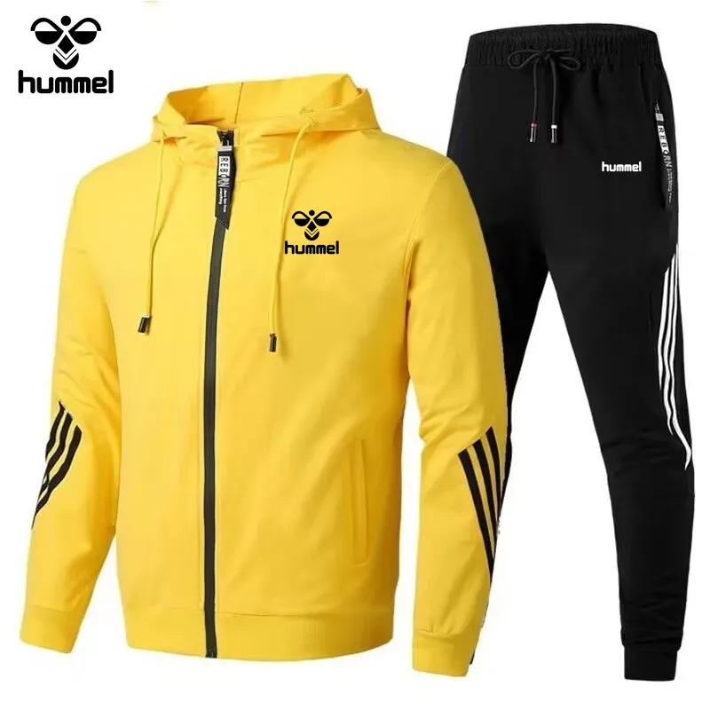 Men\'s Brand HUMMEL Sportswear 2-piece Men\'s Winter Jacket Casual Zipper Jacket Sportswear + Pants Sweatshirt Sportswear for Men