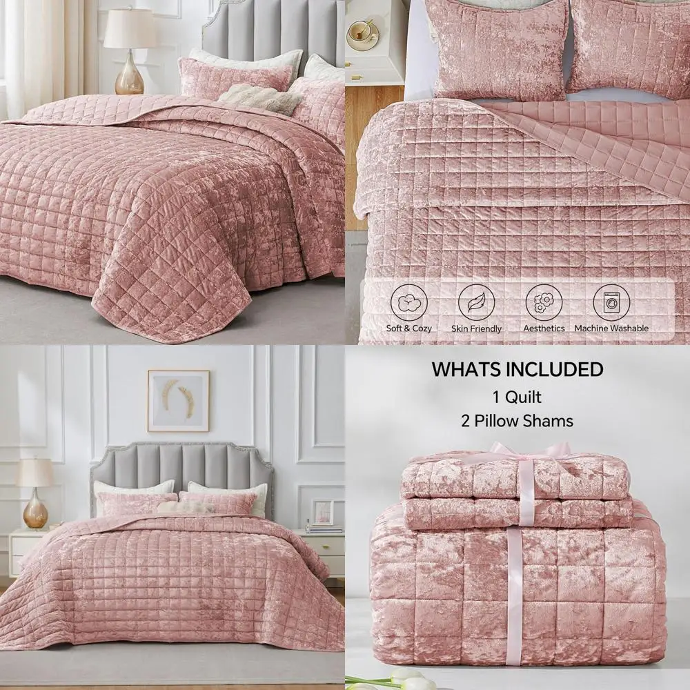 

Dusty Pink Velvet King Bedding Set - 3-Piece Plush Comforter Coverlet with 2 Pillow Shams for Luxurious Sleep