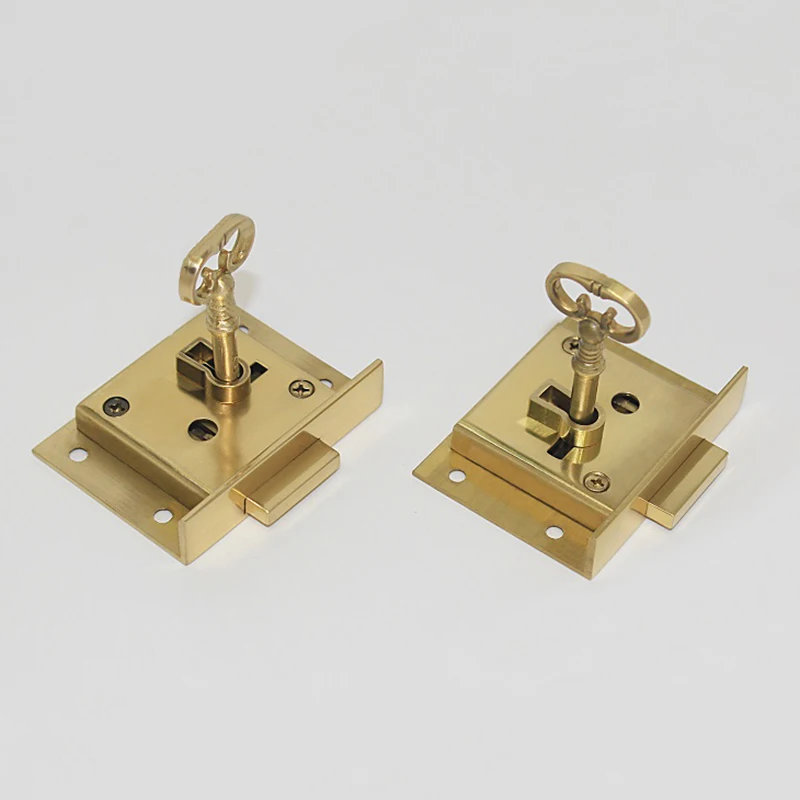 

European Antique 2PCS Pure Brass Drawer Cabinet Locks Cupboard Locker File Cabinet Lock Hidden Wood Furniture Locks+Key+Screws