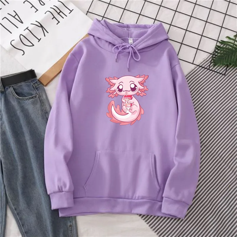 

Kawaii Axolotl Hoodie Women Printed Cartoon Style Hooded Oversized Strawberry Milk Hoodies Sweatshirt Harajuku Female clothes