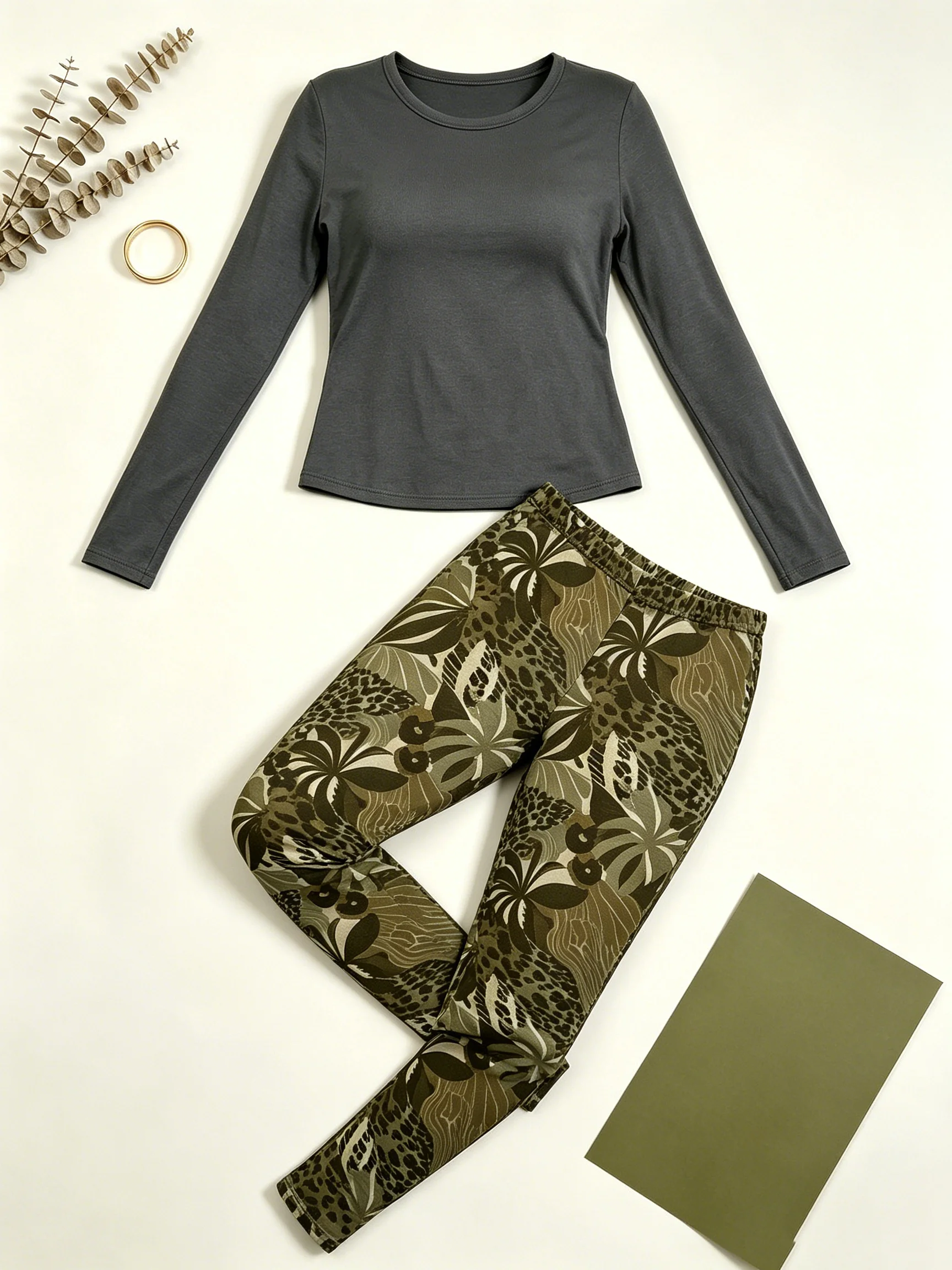 Women's Geometric Pattern Printed Pants Set Casual Elegant Solid Color round Neck Long Sleeve Top with Elastic Waist