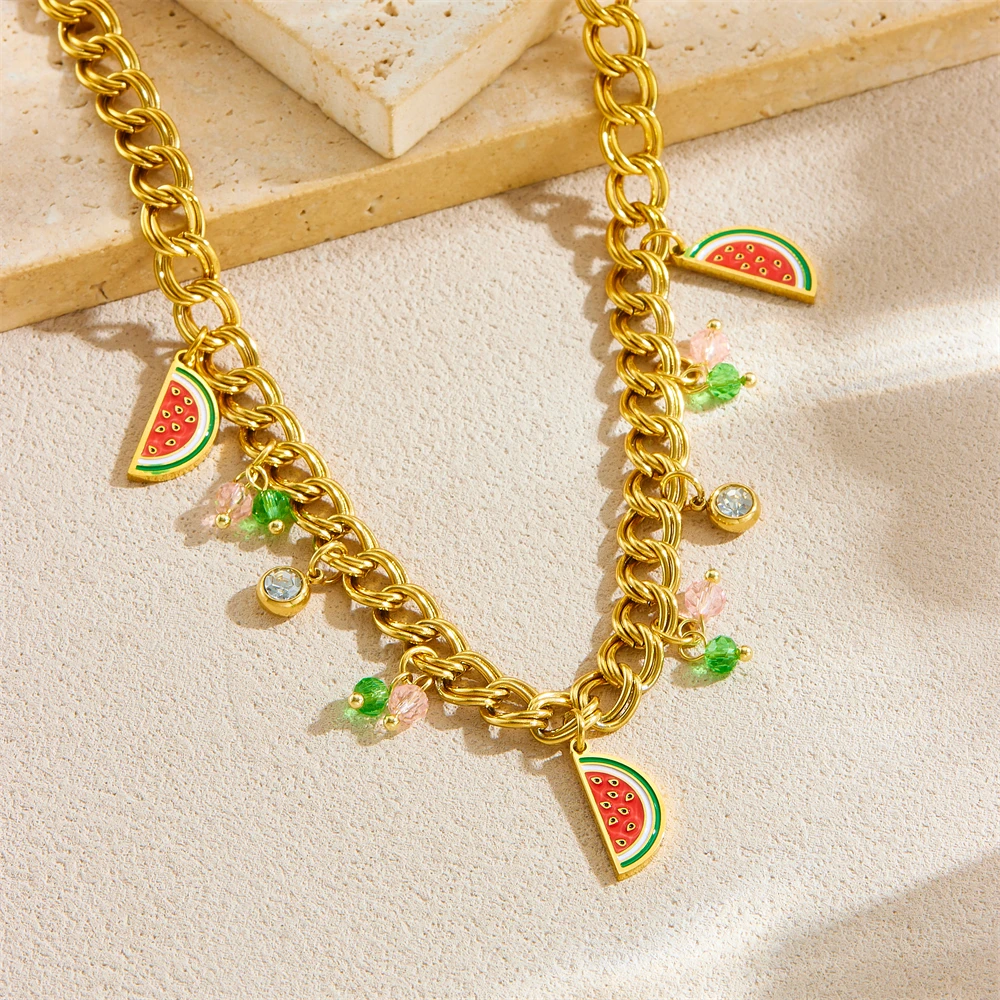 DIEYURO 316L Stainless Steell Cherry Strawberry Fruit Series Necklace For Women Lady New Fashion Neck Chain Jewelry Party Gift view 5