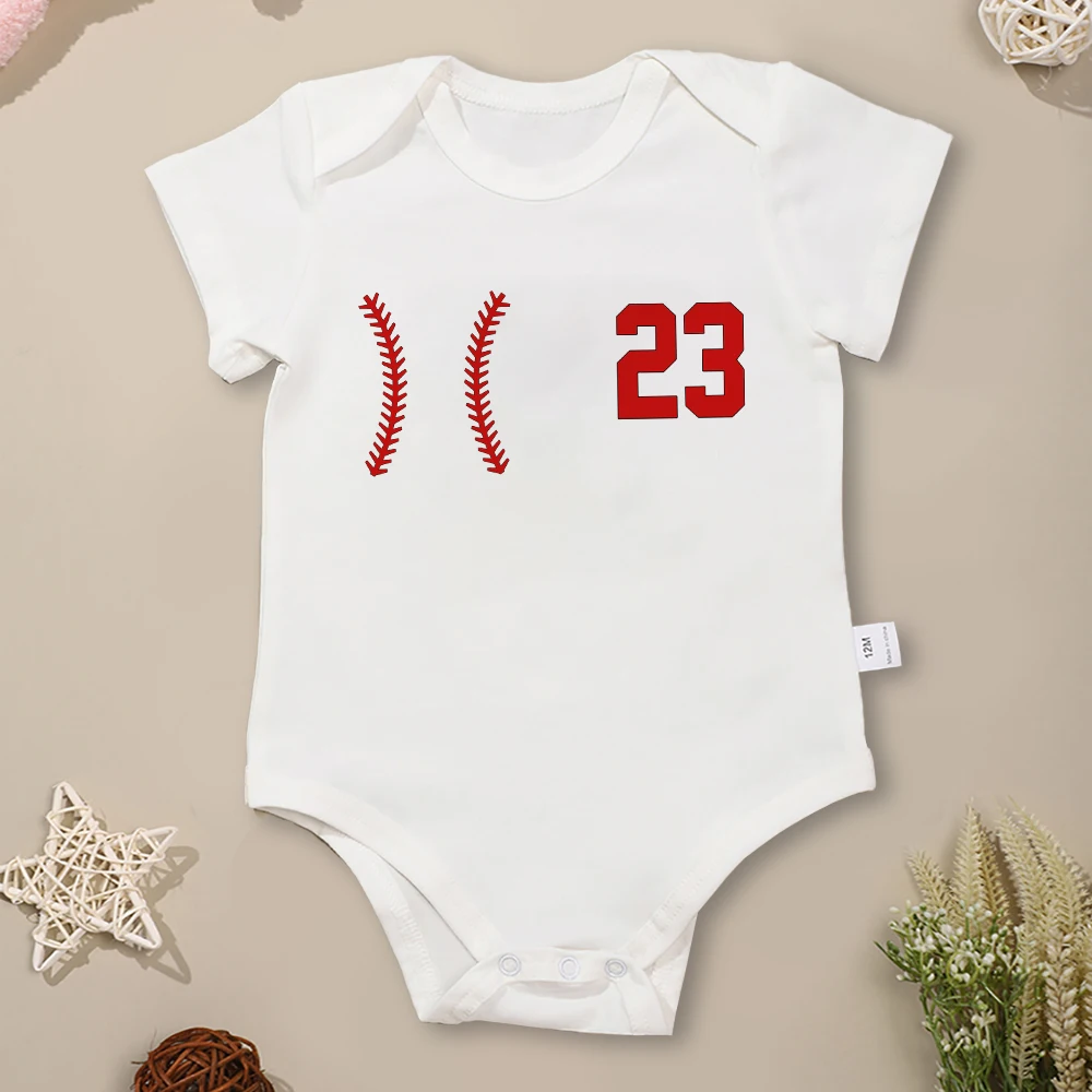 

23 Baseball Baby Boy Clothes American Style Trend 0-24 Months Toddler Bodysuit Cotton Short Sleeve Summer White Infant Onesies