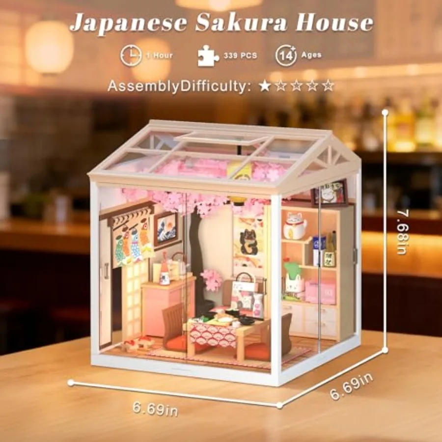 DIY Miniature House Kit, LED Light Mini Dollhouse Kit for Adults and Teens, with Roof and Dust Covers, Tiny House Gifts for and