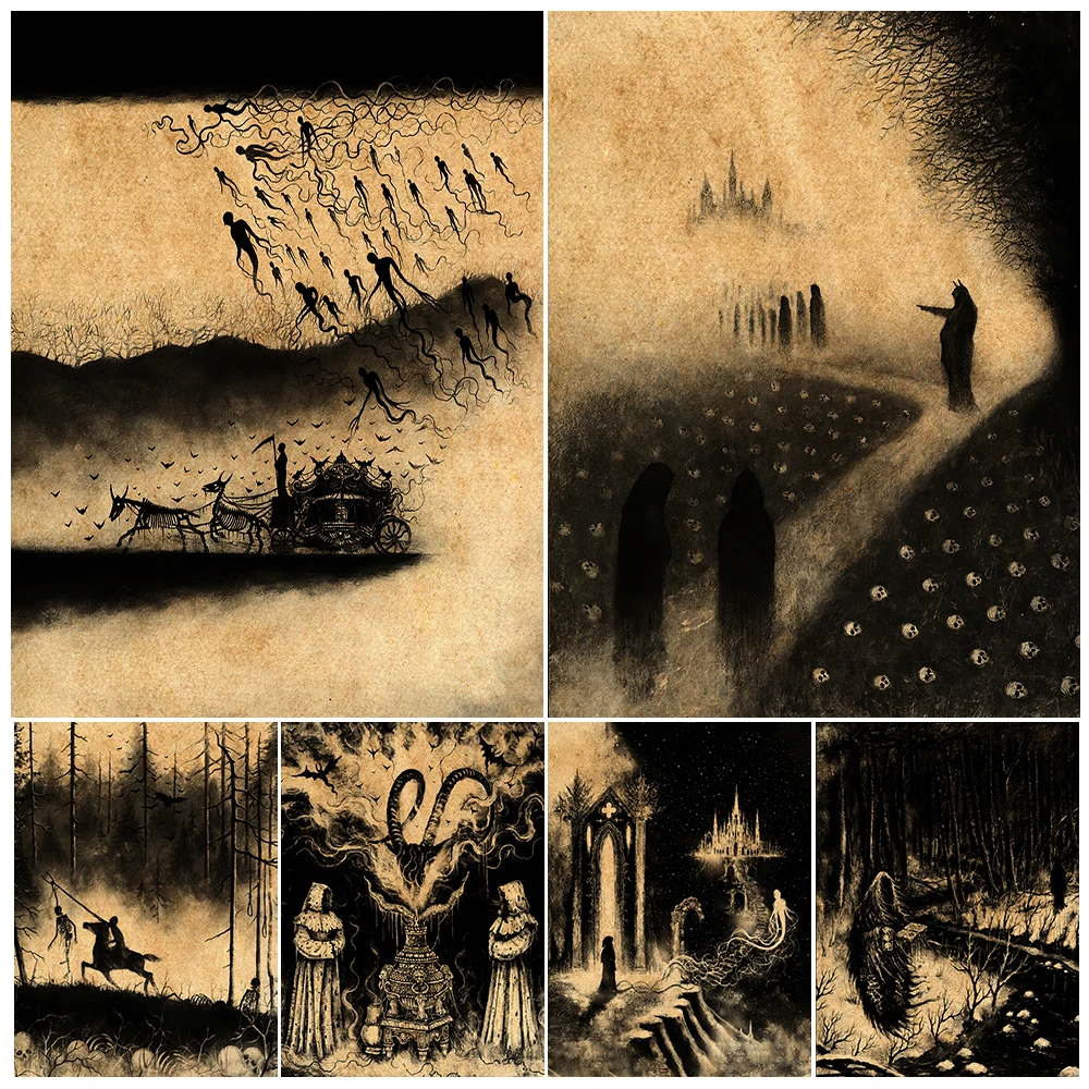 Leaders of the way to hell vintage wall art canvas painting Wandering Souls of Hell Forest art poster print home decor unframed