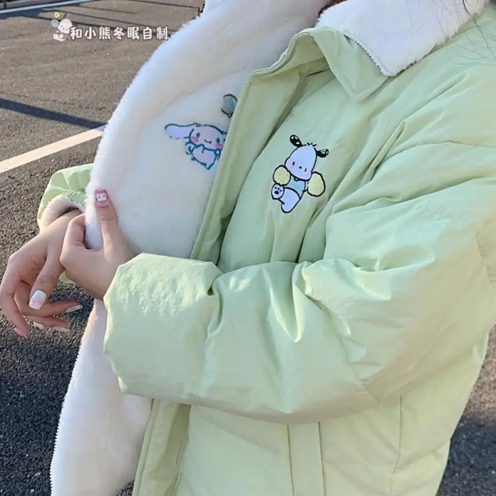 Piumino Kawaii Cappotto Hello Kitty Top reversibili da donna Sanrio Anime Winter Girls Giacca in cotone carino Cappotto caldo addensato