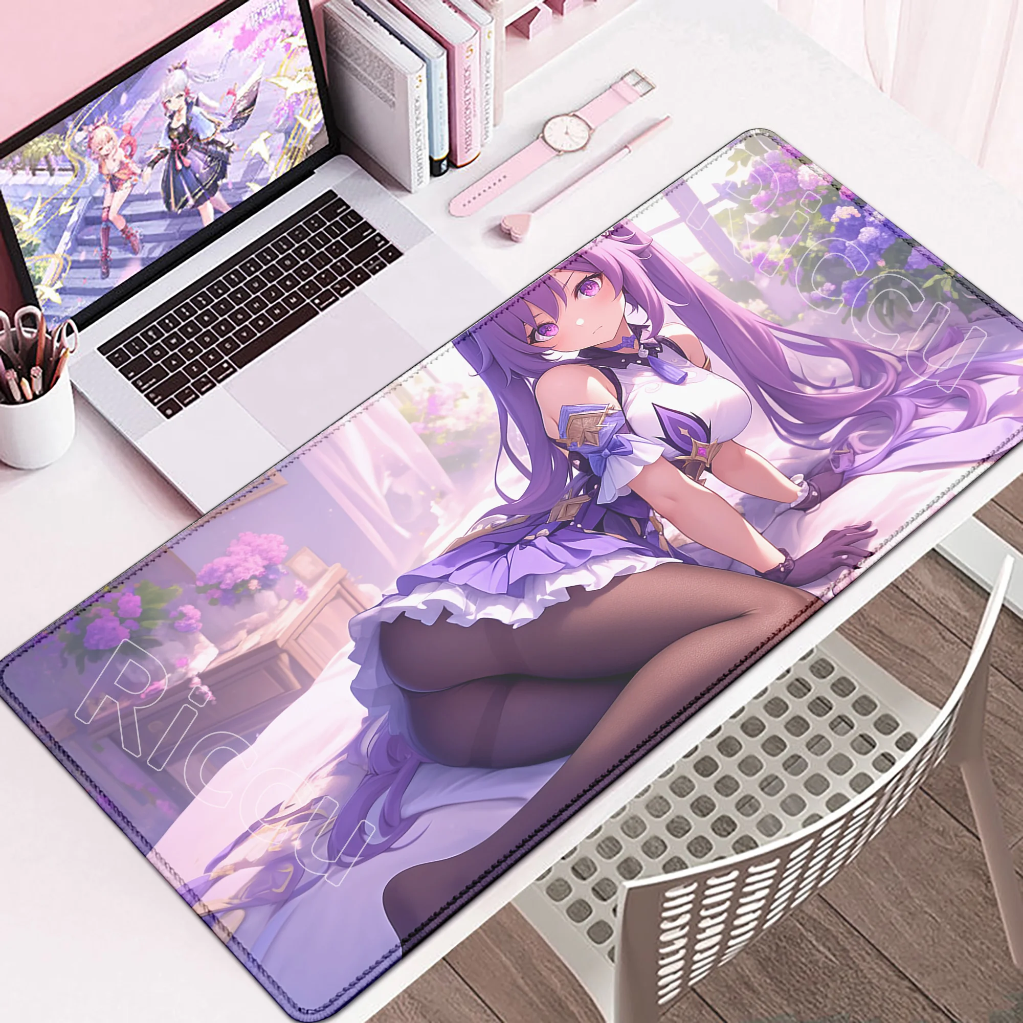 New Pretty Genshin Impact Keqing Mousepad Large Gaming Anime Girl Mouse Pad Lock Edge Thickened Computer Keyboard Table Desk Mat