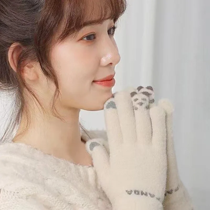 Перчатки для набора текста, теплые плюшевые зимние женские перчатки для катания на велосипеде с сенсорным экраном, кончики пальцев, нескользящие эластичные уличные перчатки