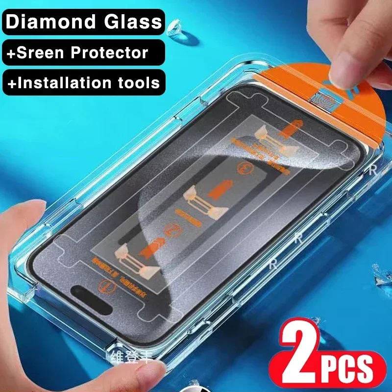 2PCS New Dust Free Installation Screen Protector for IPhone 15 14 13 12 11 Pro Max Tempered Glass for IPhone XS X XR 15 14 Plus