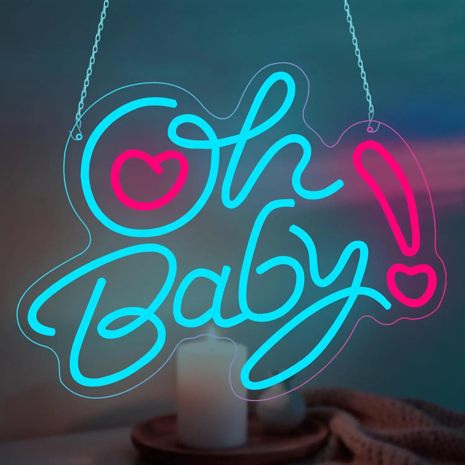 Oh Baby Heart LED Neon Sign USB Wall Light Baby Shower Gender Reveal Party Backdrop Nursery Bedroom Aesthetic Decor Gift