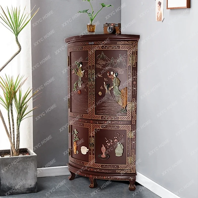 New Chinese bone stone inlaid corner cabinet, retro storage of character side cabinet, locker