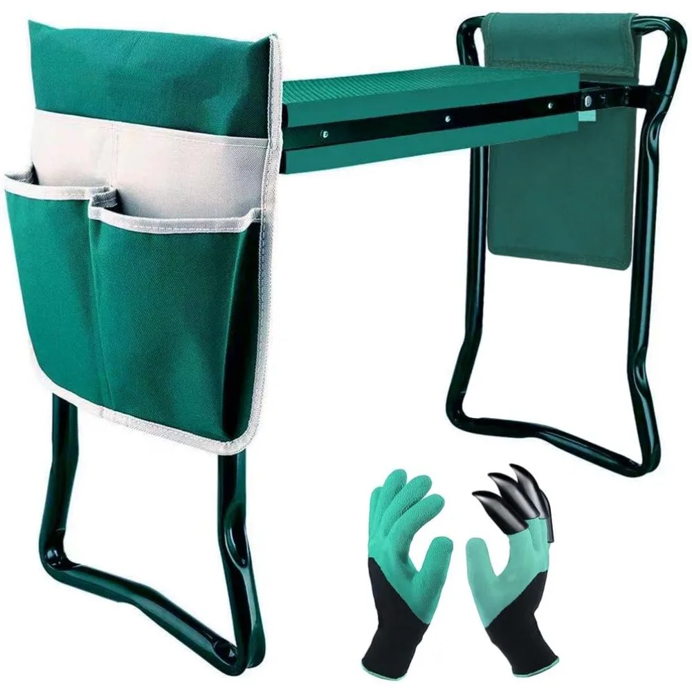 

Garden Kneeler and Seat,with 2 Tool Bags Pouches and Claw Gloves,Portable Lightweight Bench Thicken EVA Foam Pad Sturdy Steel
