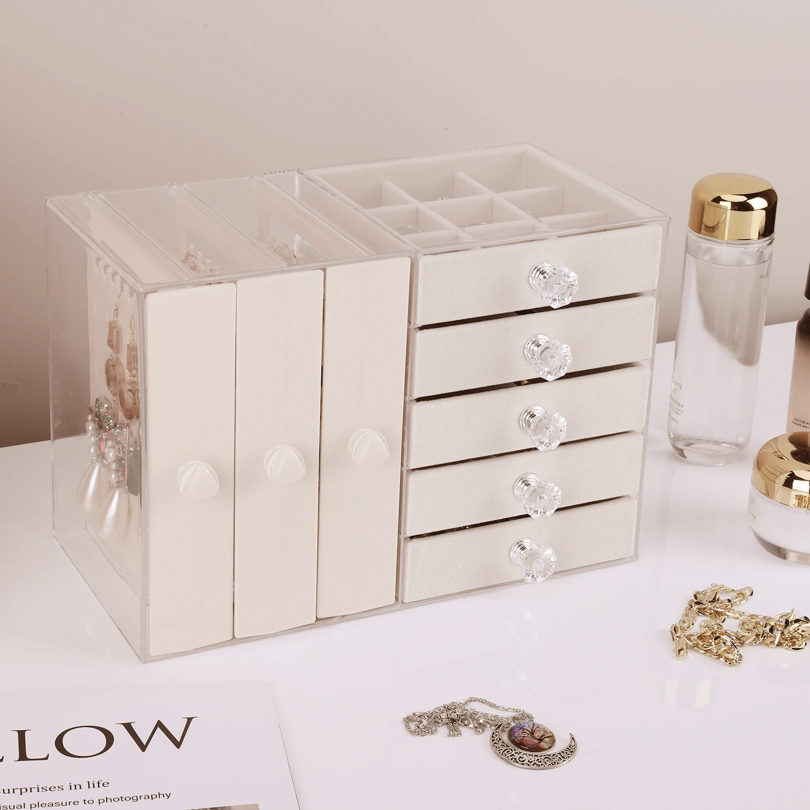Earring Hanger Multifunctional Jewelry Holder Box with 4 Drawer Earring Storage Box Large Capacity for Bracelets Earrings Rings