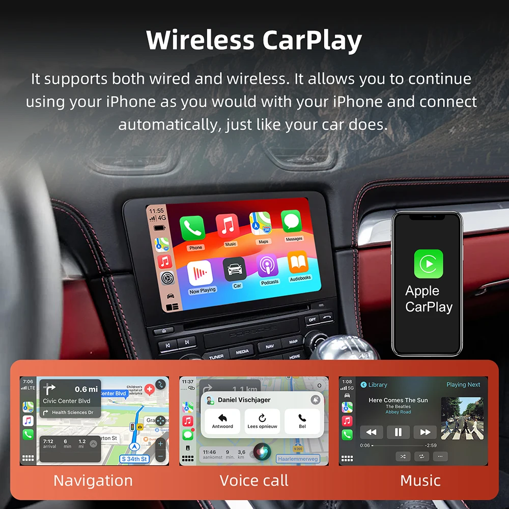 ANYFAR Original Car Screen Upgrade Wireless CarPlay Android Auto Retrofit Kit Decoder Box Navigation For Porsche PCM 4.0 CarPlay Interface Support Mirror Link