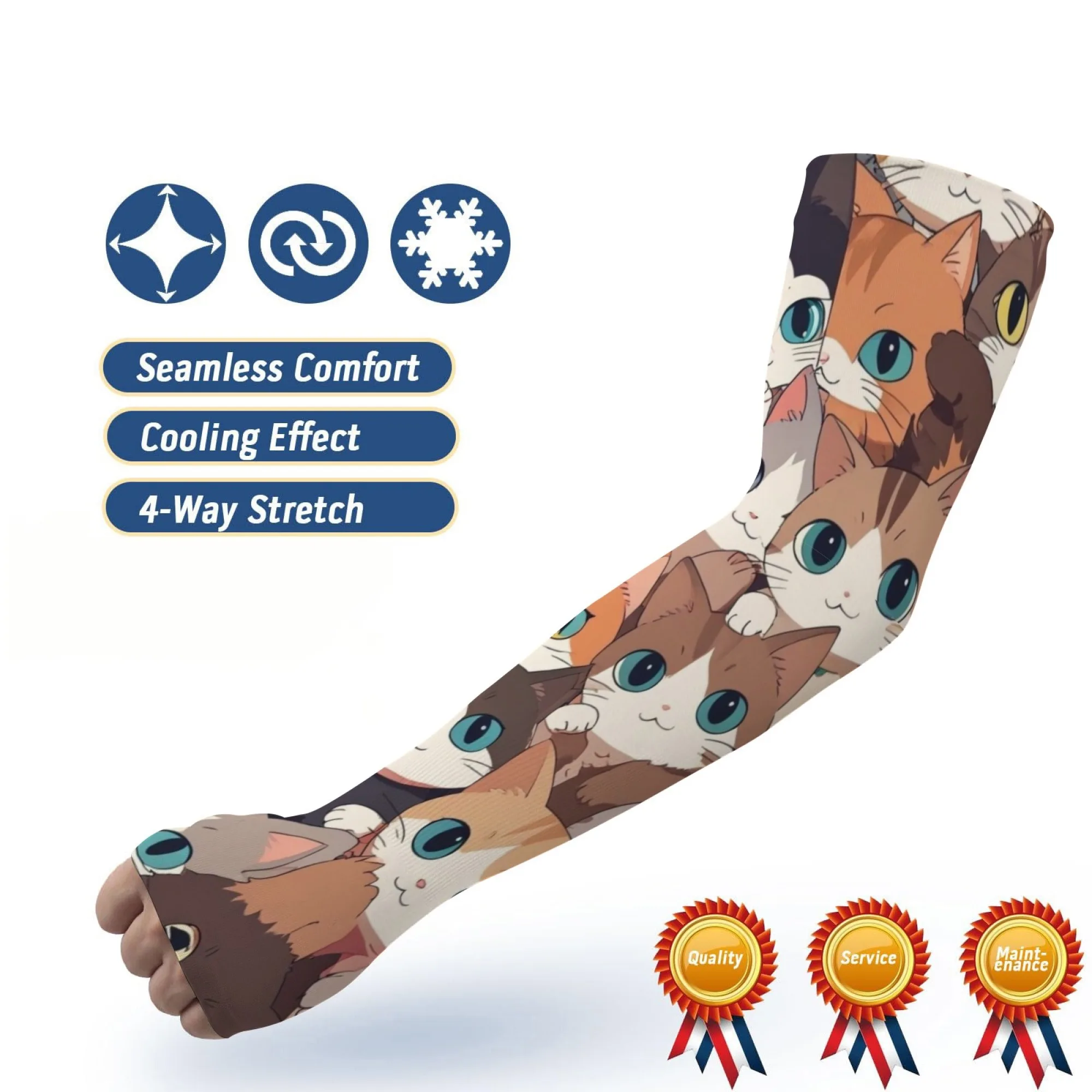

Funny cartoon cat print ice sleeves for men and women outdoor golf fishing climbing fitness non-slip breathable cooling sleeves