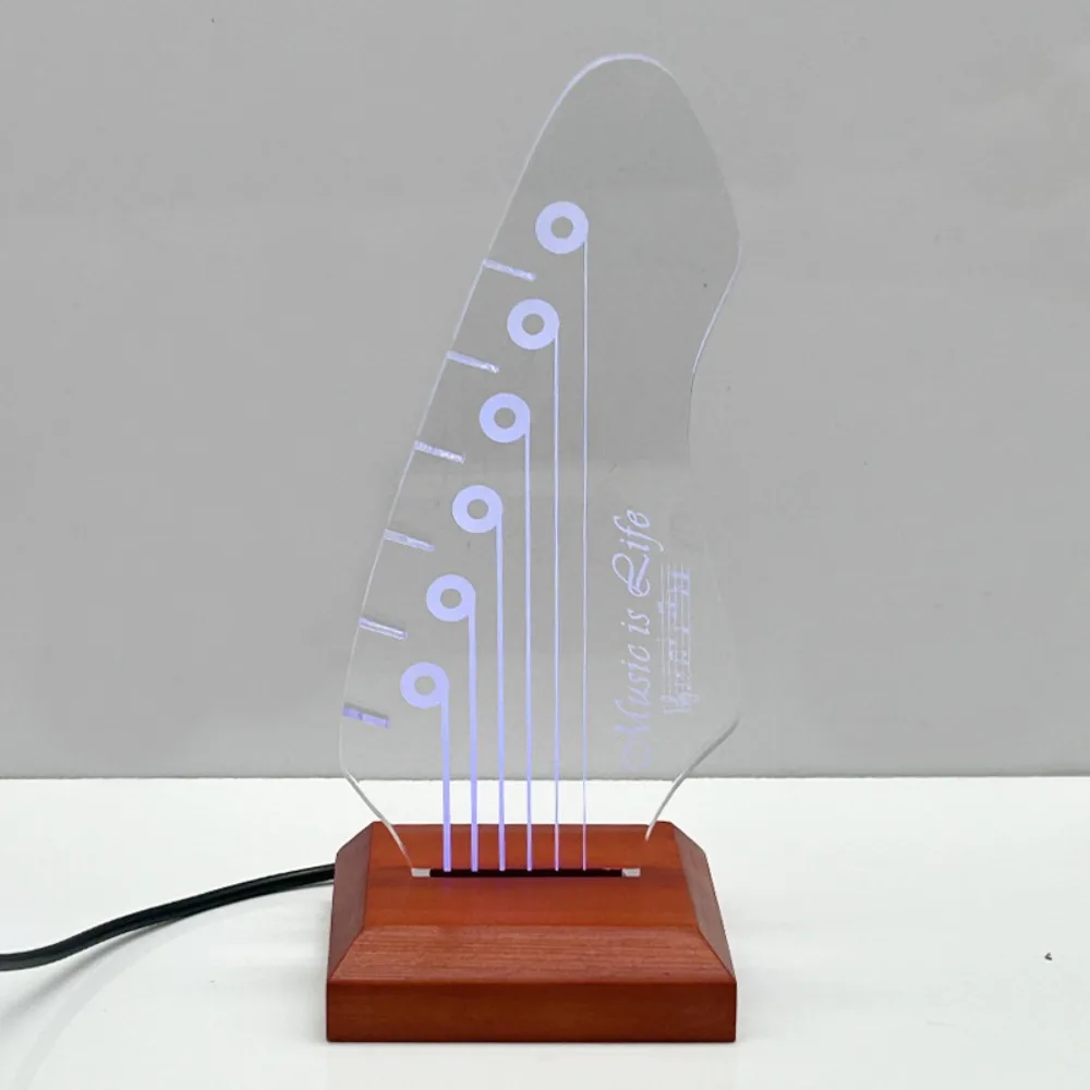 Light Up Guitar Pick Case Holder Acrylic Headstock Shape Guitar Pick Display Stand with Light Night Light Music Gift