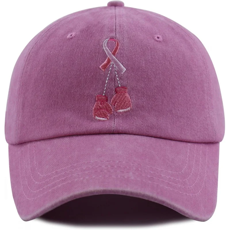 Female Cancer Breast Hat Adjustable Cotton Embroidered Pink Ribbon Boxing Baseball Hat