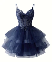 Customized Tiered Tulle A Line Homecoming Dress For Teens Sparkly Lace Applique Beaded Short Prom Dress Mini Cocktail Party Gown