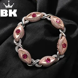 THE BLING KING 13MM Red Evil Eyes Infinity Link Chain Bracelets Iced Out 5A+ Cubic Zirconia Cuban Ruby Charm Hip Hop Jewelry